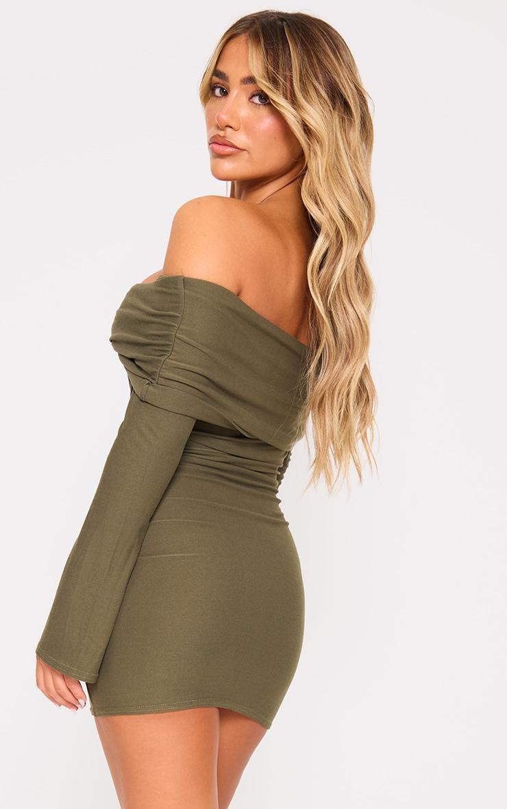 Khaki Soft Touch Twist Bardot Bodycon Dress Product Image