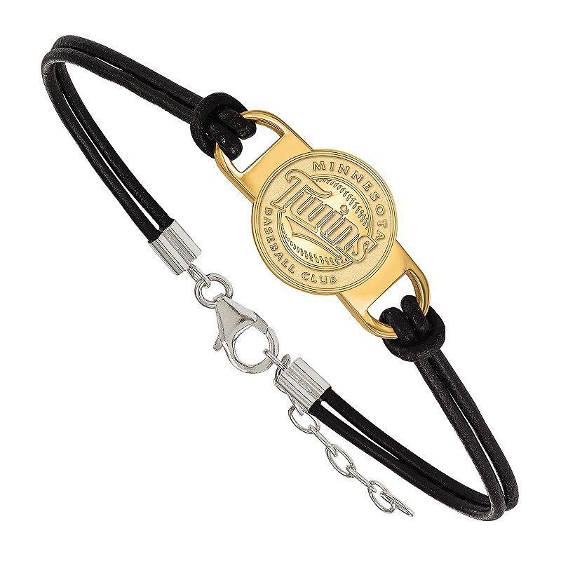 LogoArt Sterling Silver Minnesota Twins Leather Bracelet, Womens Gold Tone Product Image