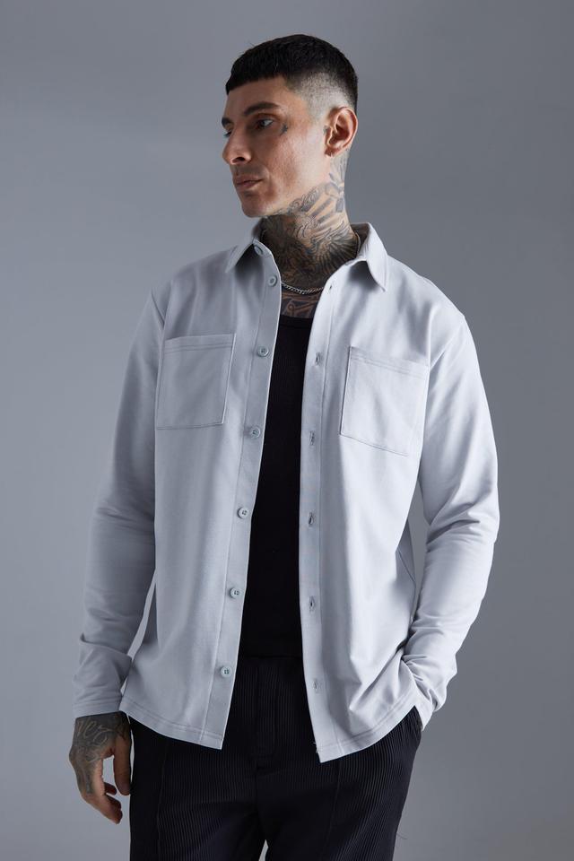 Mens Grey Tall Jersey Utility Overshirt, Grey Product Image