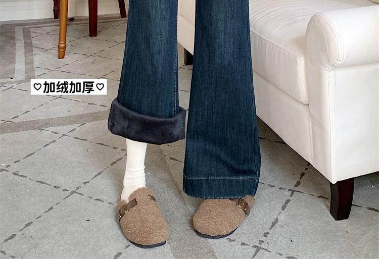 High Rise Washed Fleece-Lined Flared Jeans Product Image