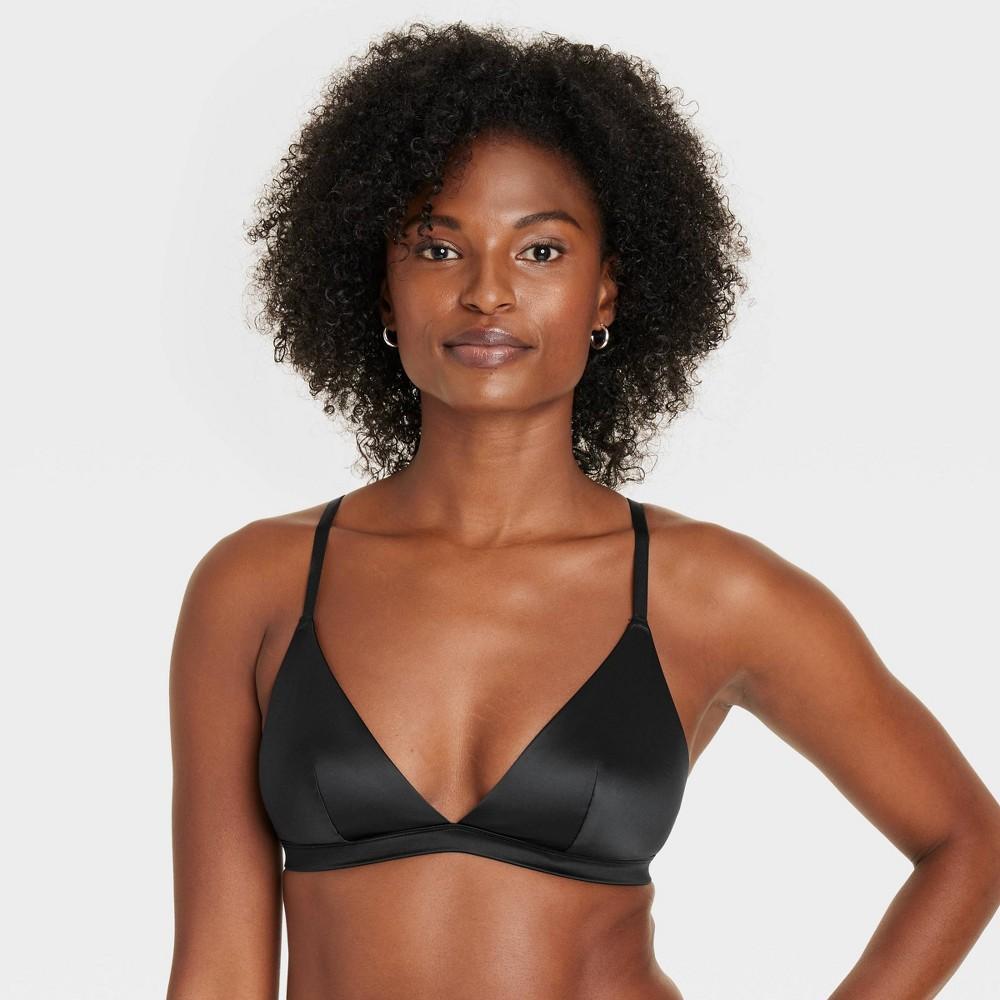 Womens Satin Unlined Triangle Bralette - Auden Black M Product Image