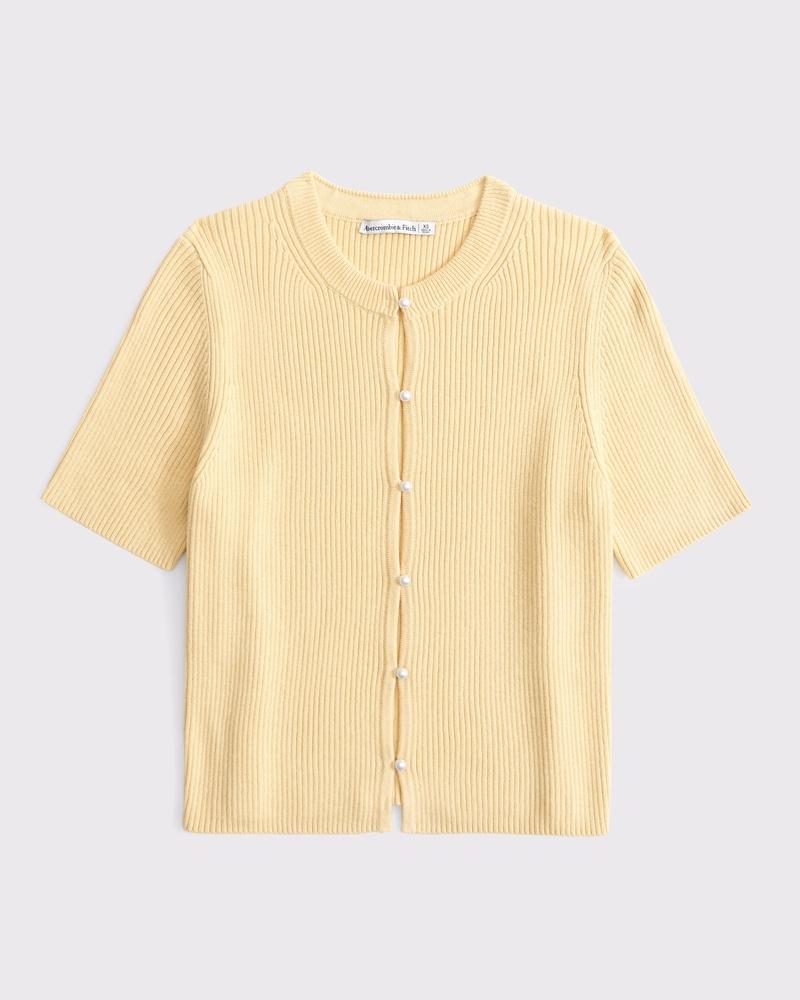 Short-Sleeve Pearl Button Cardigan Product Image