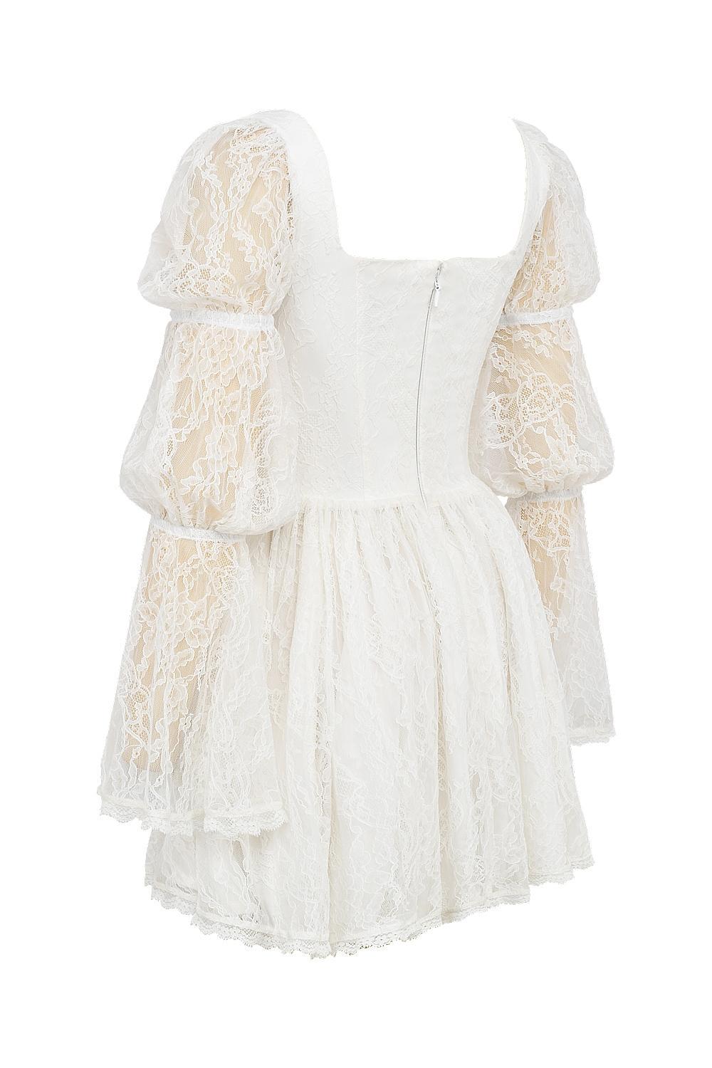 Sancia White Lace Puff Sleeve Mini Dress Product Image