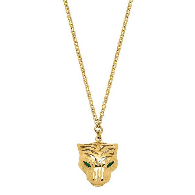 Polished 14k Gold & Green Enamel Tiger Necklace, Womens Product Image