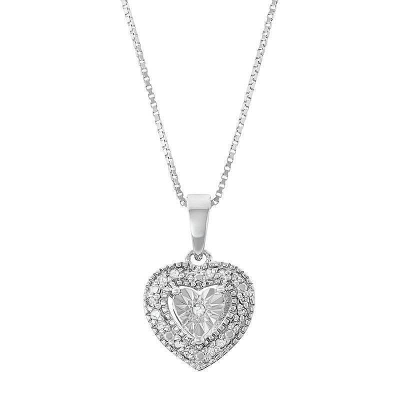 Sterling Silver 1/10 Carat T.W. Diamond Heart Pendant Necklace, Womens White Product Image