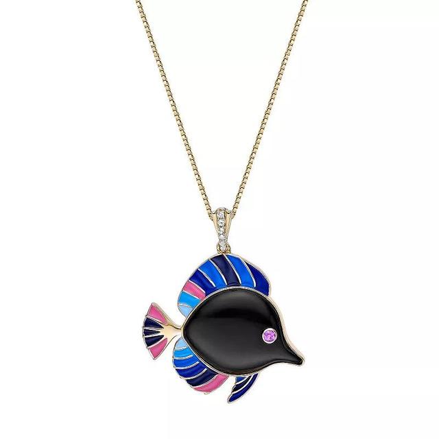 Gemminded 18k Gold over Sterling Silver Multi Stone Enamel Fish Pendant Necklace, Womens Gold Tone Product Image