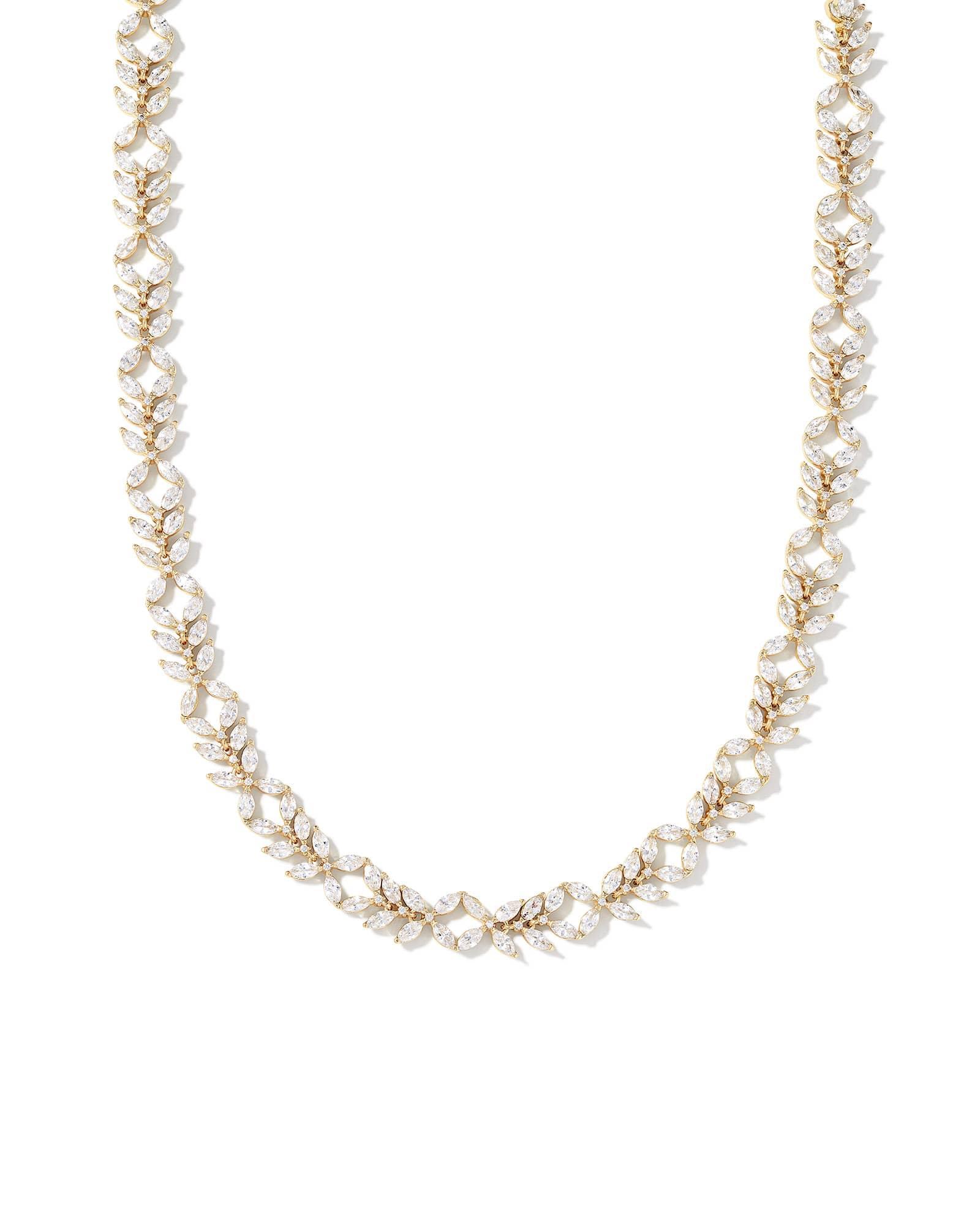 Rosalie Gold Tennis Necklace in White Crystal Product Image