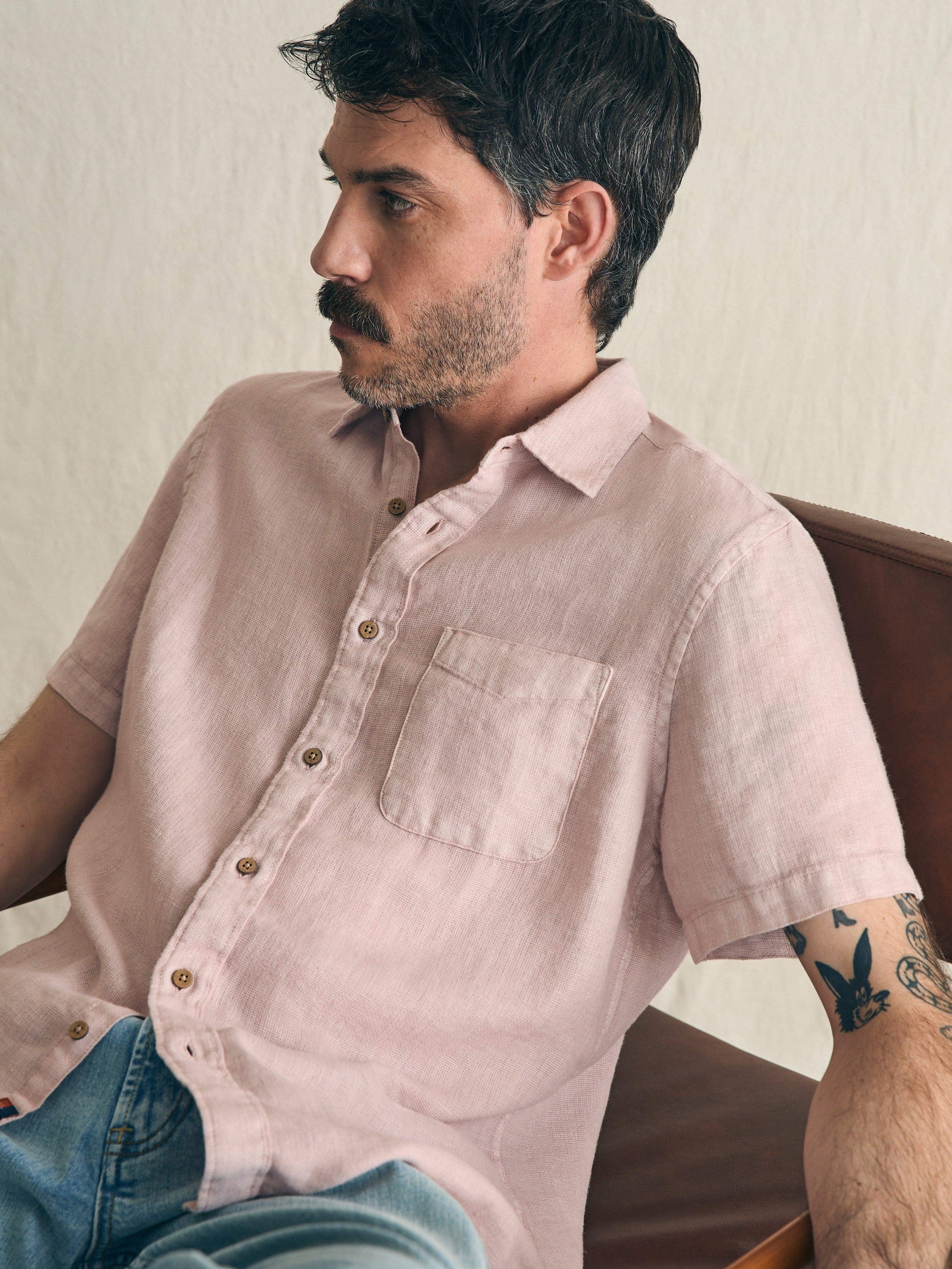 Short-Sleeve Palma Linen Shirt - Coastal Mauve Male Product Image