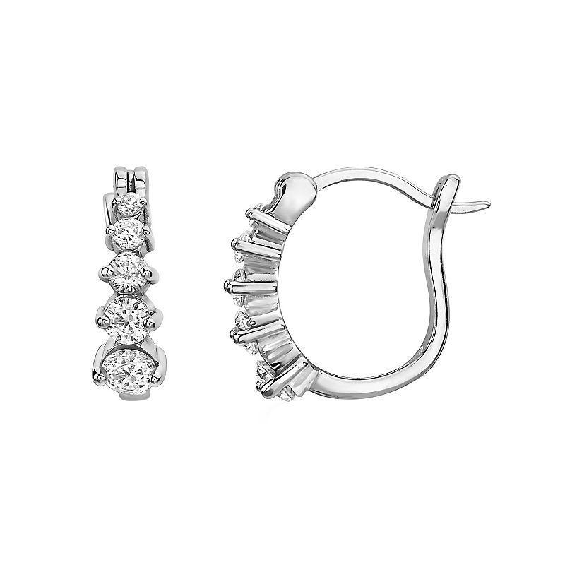 Sterling Silver Round Cubic Zirconia Hoop Earrings, Womens Product Image