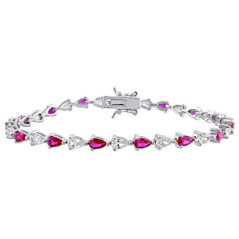 Stella Grace Sterling Silver Red Cubic Zirconia & Lab-Created White Sapphire Bracelet, Womens, Multicolor Product Image