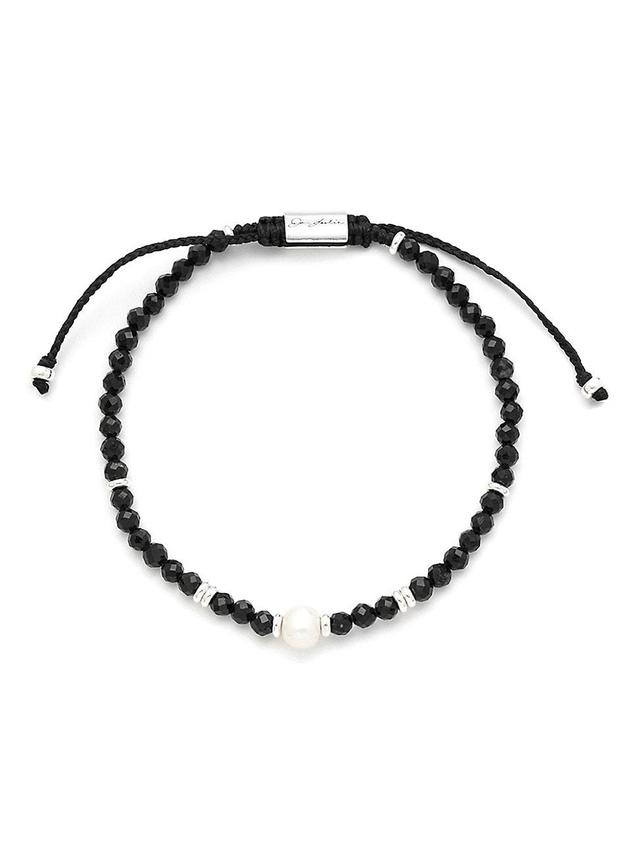 Mens Black Onyx Beaded Bracelet with Freshwater Pearl Center Product Image