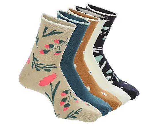 Xappeal Womens Floral Scallop Welt Quarter Socks 5 Pairs Product Image