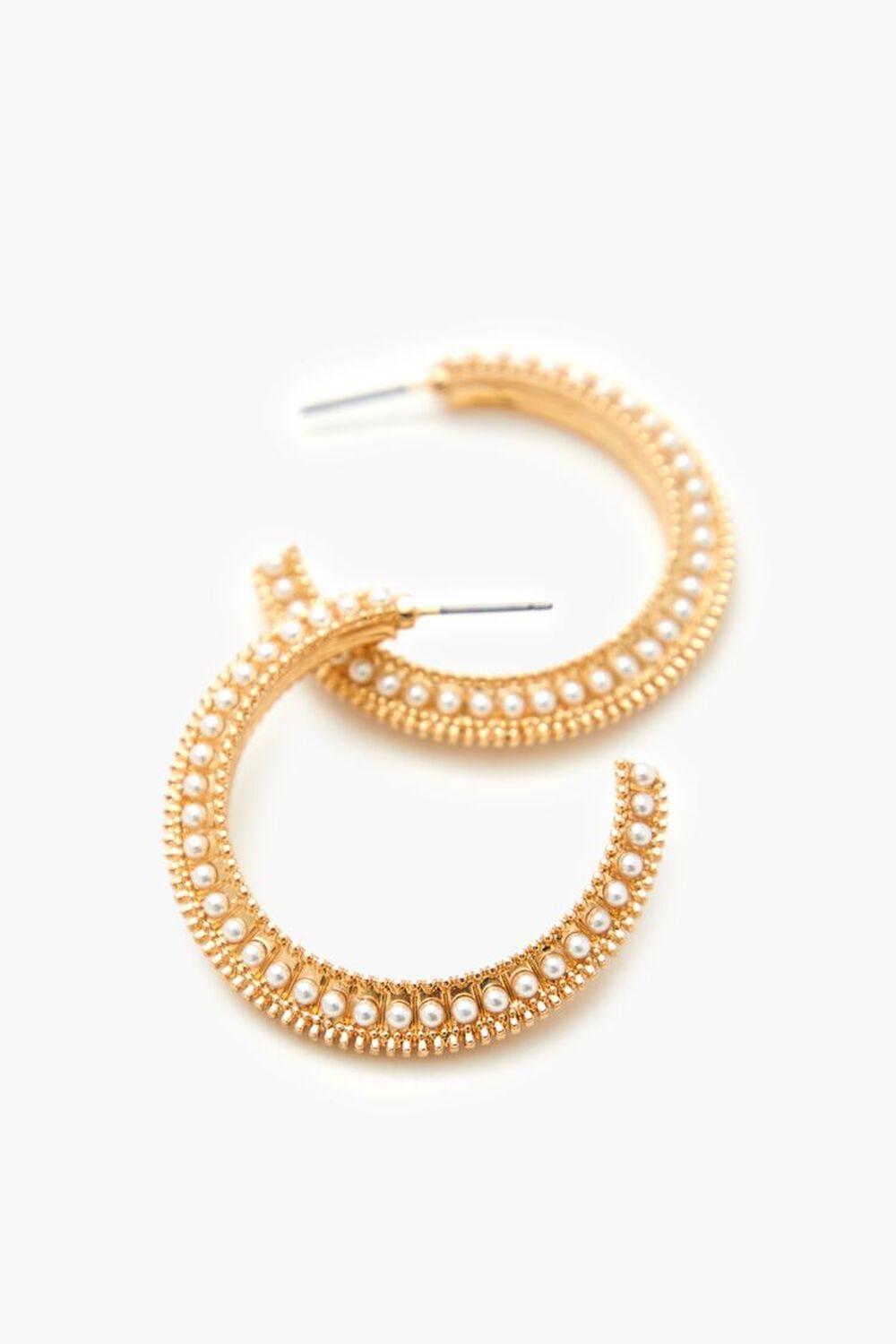 Etched Faux Pearl Hoop Earrings | Forever 21 Product Image