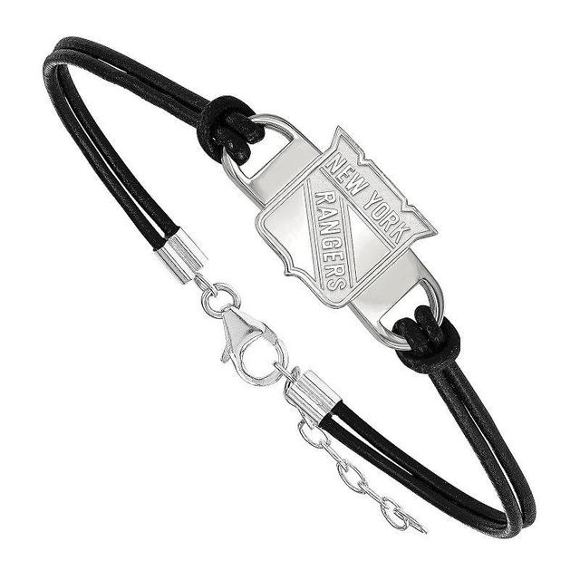 LogoArt New York Rangers Sterling Silver Black Leather Bracelet, Womens Gold Tone Product Image