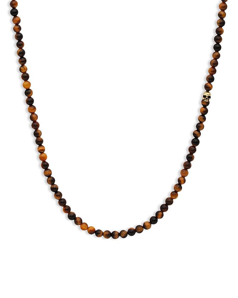 John Varvatos Mens Brass Skull Tiger Eye Bead Statement Necklace, 24 Product Image