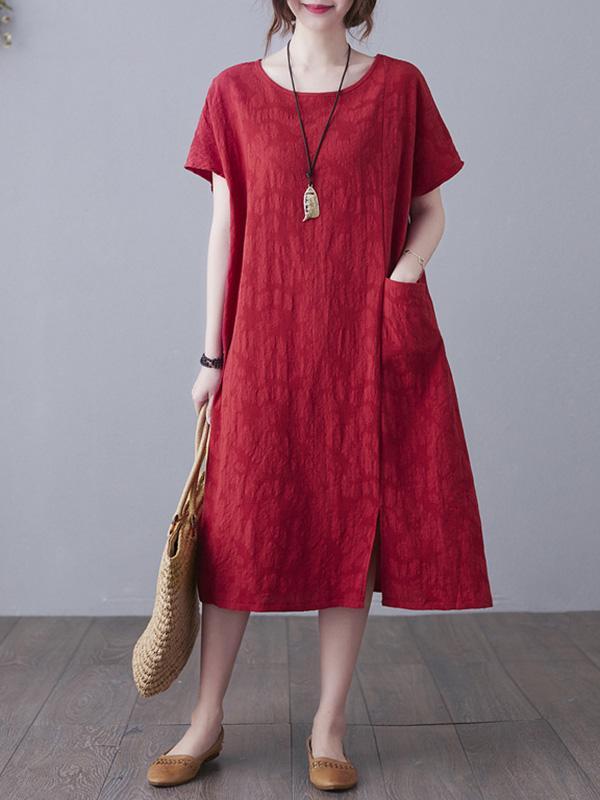 Original Solid Jacquard Short Sleeve Midi Dress Product Image