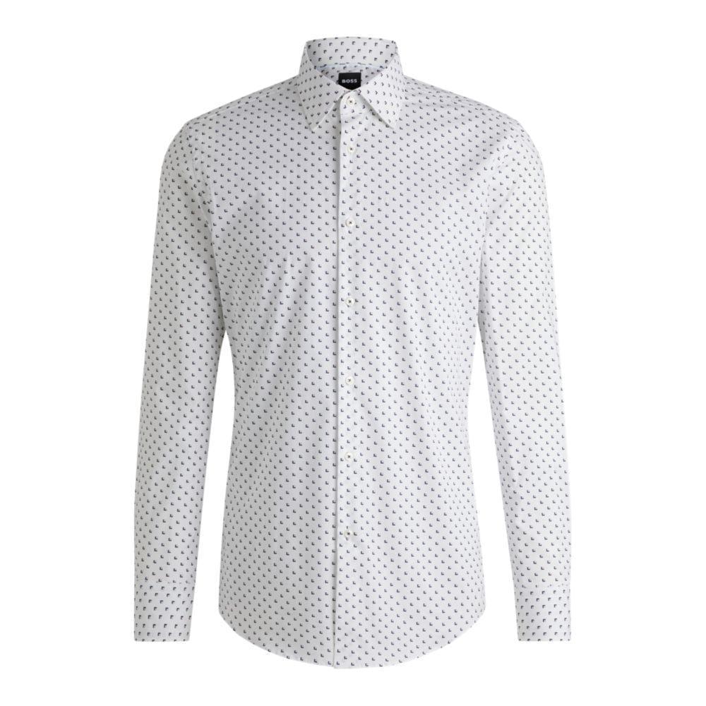 HUGO BOSS Slim-fit Shirt In Printed Stretch-cotton Poplin In White Product Image