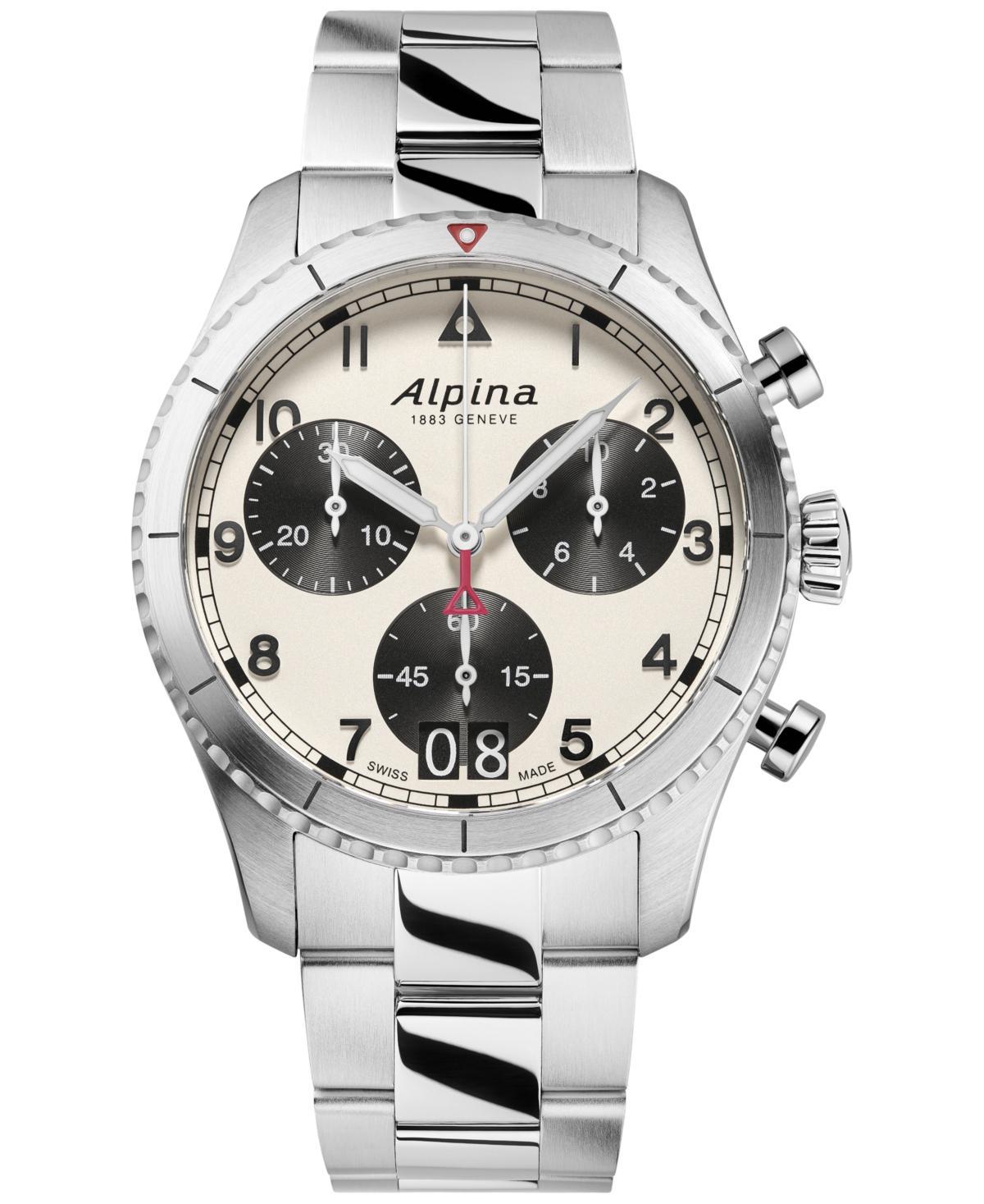 Alpina Mens Swiss Chronograph Startimer Stainless Steel Strap Bracelet Watch 41mm - Silver-tone Product Image