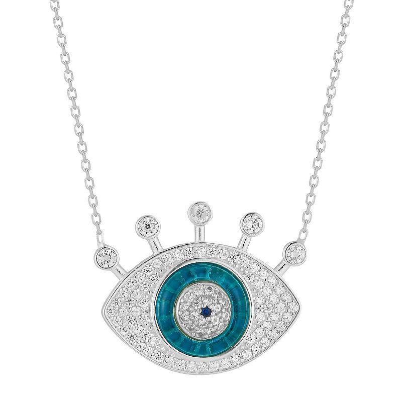 Sunkissed Sterling Cubic Zirconia Bold Evil Eye Necklace, Womens, Silver Tone Product Image