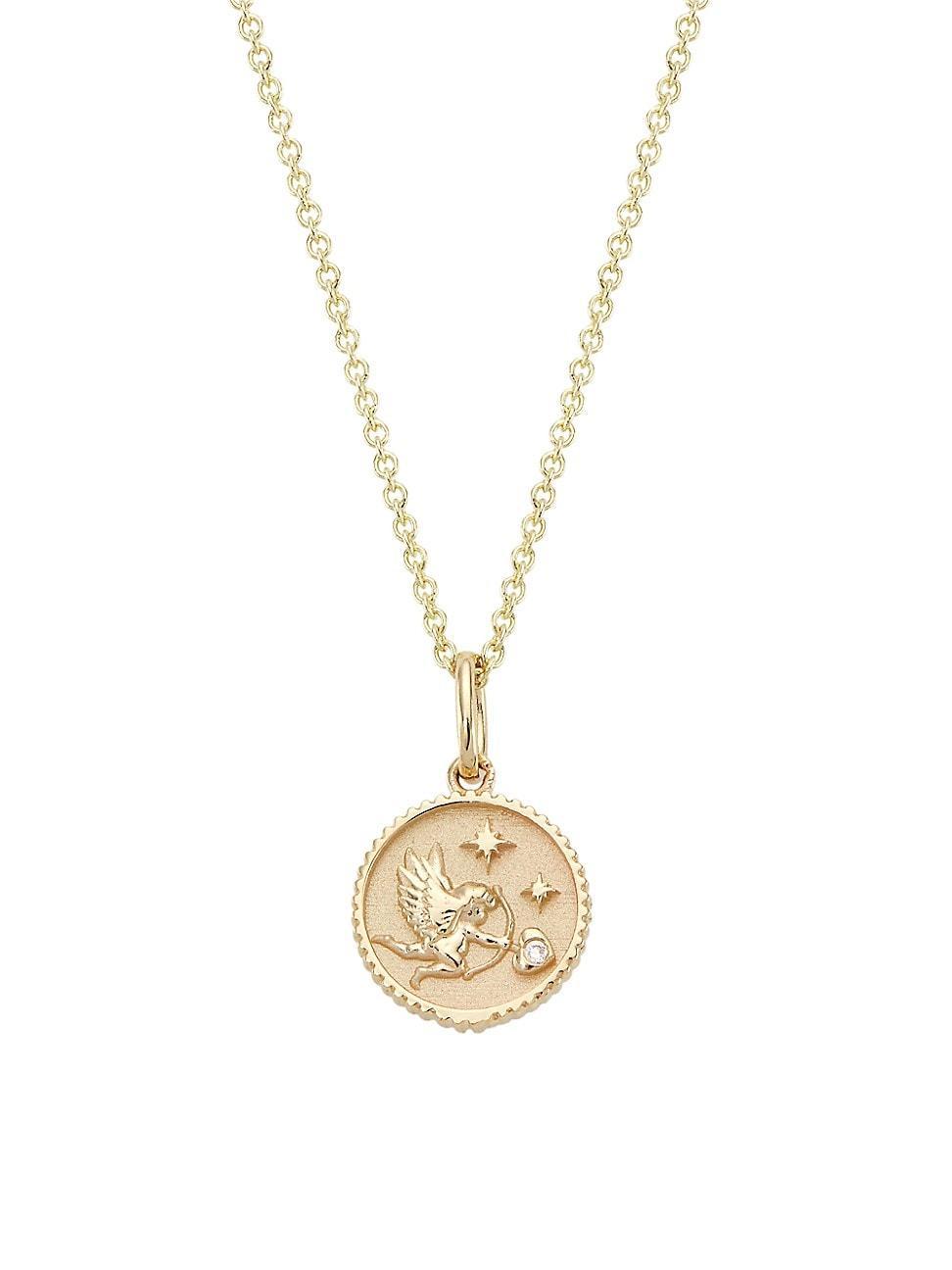 Womens 14K Yellow Gold & Diamond Cupid-Coin Pendant Necklace Product Image