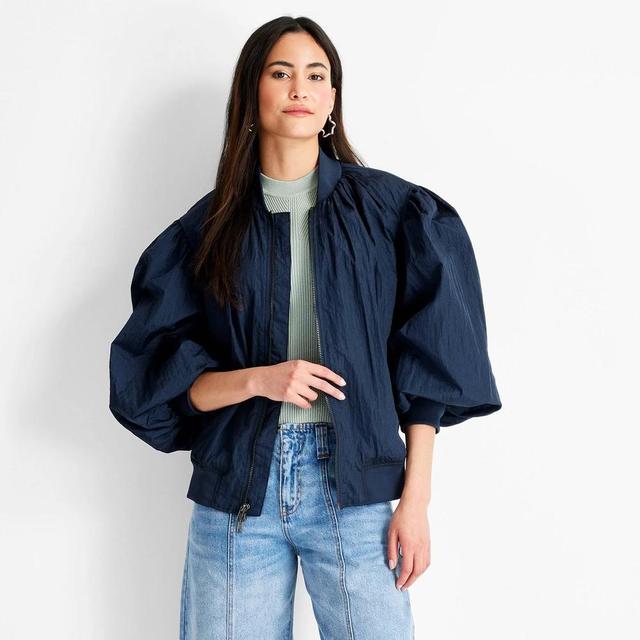 Womens Nylon Relaxed Bomber Jacket - Future Collective Navy Blue Product Image