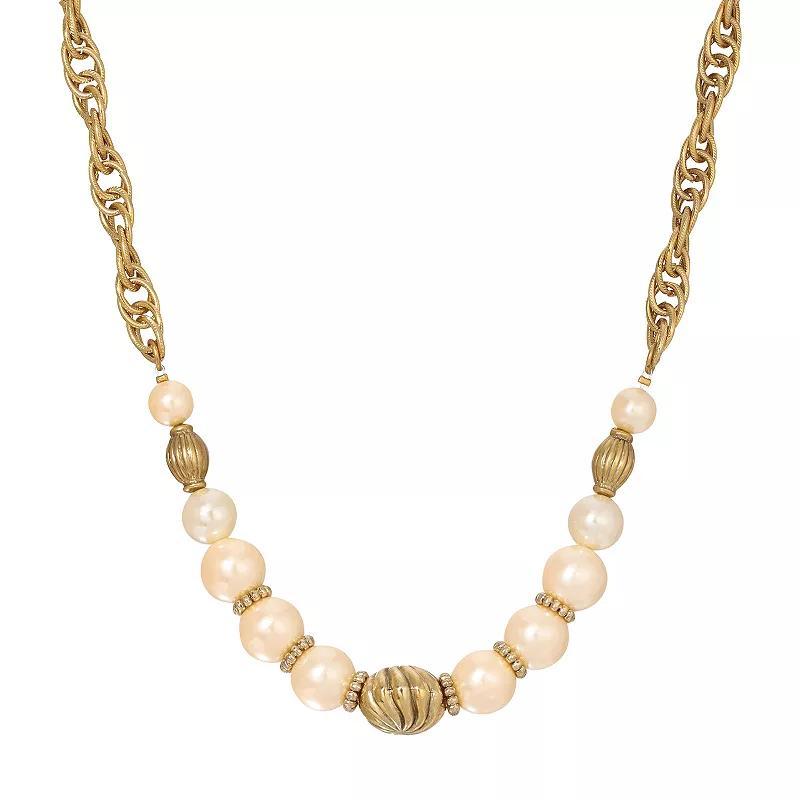 1928 Gold Tone Simulated Pearl Rondell Necklace, Womens, White Product Image