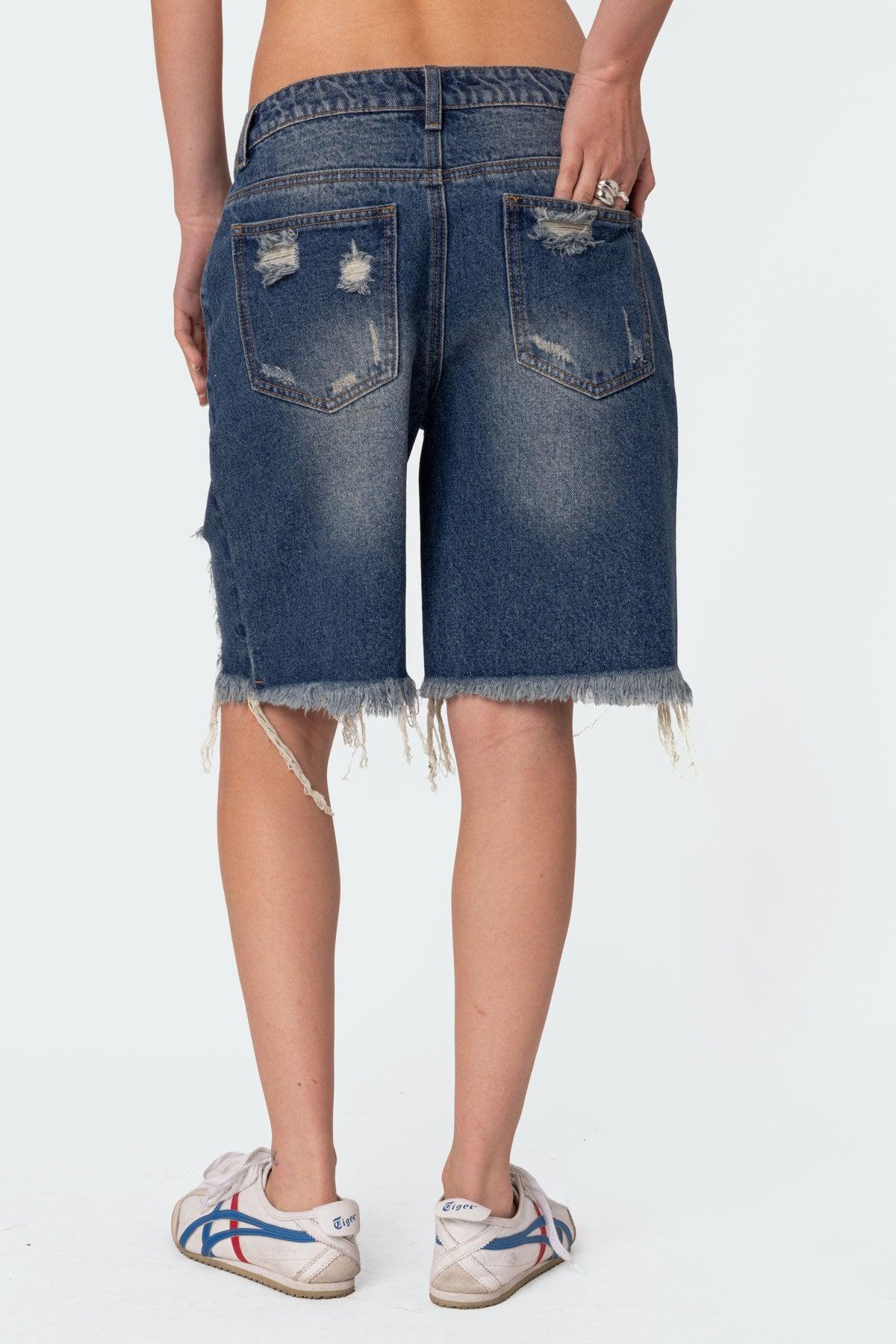 Distressed Denim Bermuda Shorts Product Image