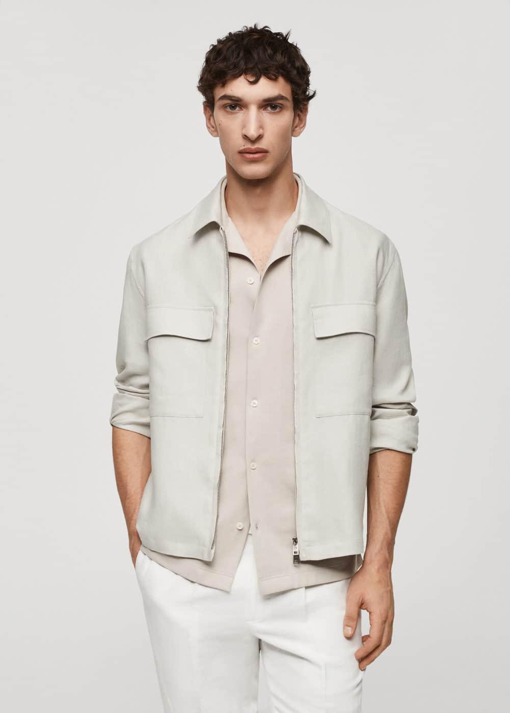 MANGO MAN - 100% linen overshirt with pockets sandMen Product Image