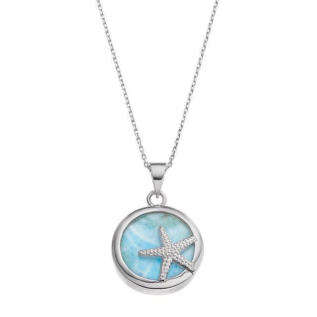 Sterling Silver Larimar Starfish Disc Pendant, Womens Blue Product Image