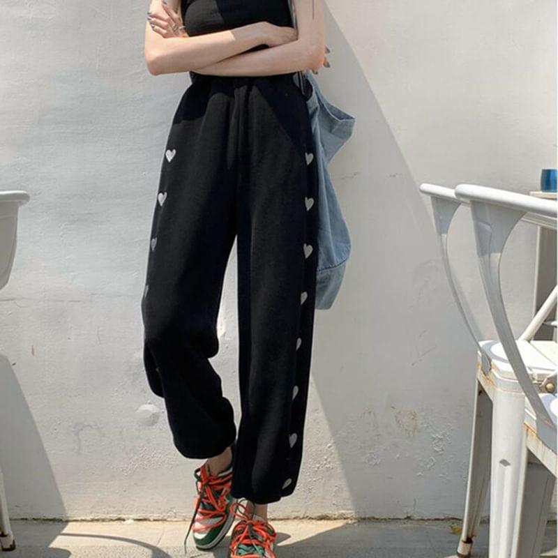 Elastic Waist Heart Print Wide Leg Sweatpants product image