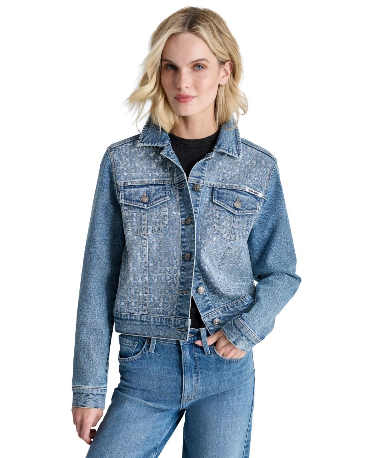 Dkny Jeans Womens Logo Embellished Denim Trucker Jacket product image