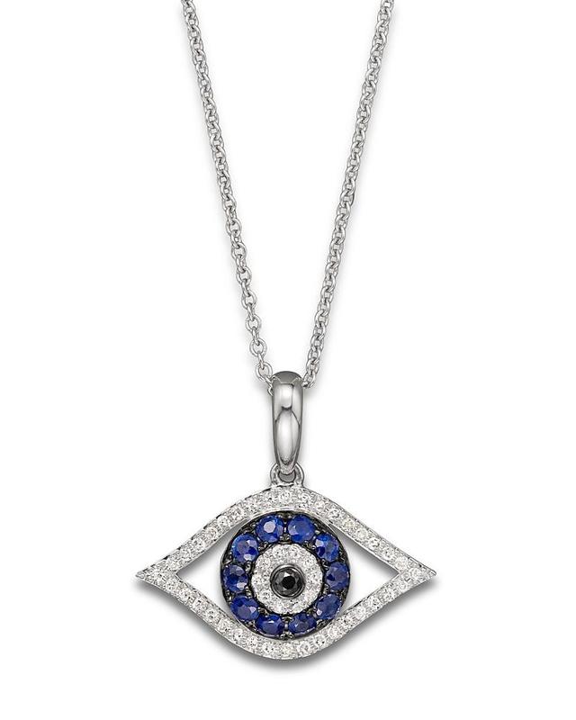 Womens 14K White Gold, 0.14 TCW Diamond & Sapphire Evil Eye Pendant Necklace Product Image