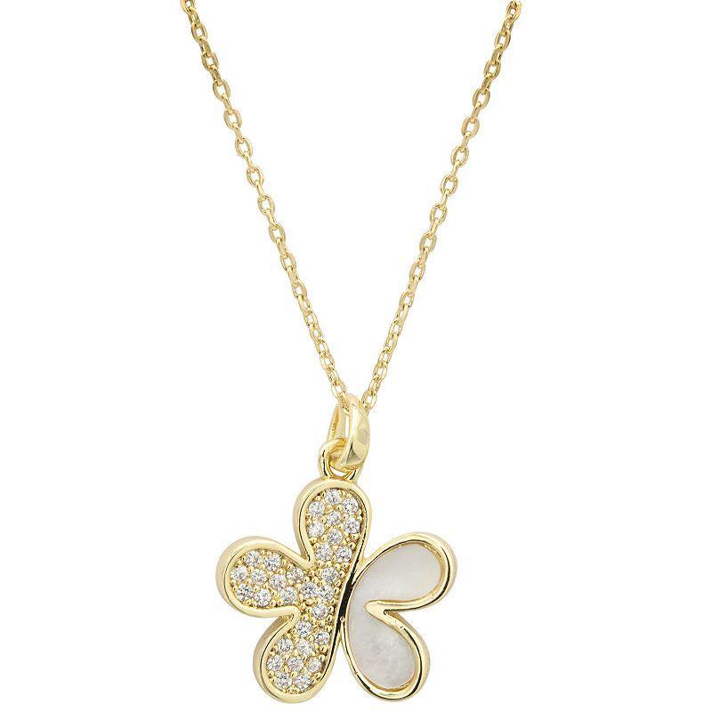 City Luxe Gold Tone Mother-of-Pearl & Cubic Zirconia Flower Pendant Necklace, Womens, Gold Tone Mop Product Image