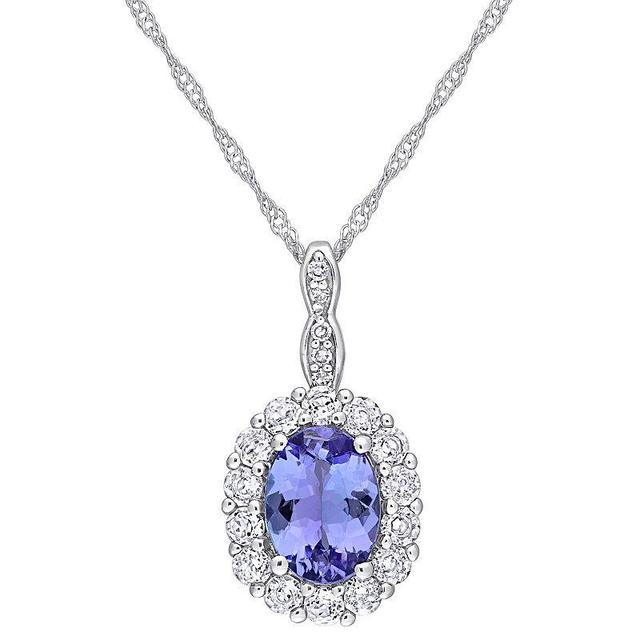 Stella Grace 14k White Gold Tanzanite White Topaz & Diamond Accent Halo Pendant Necklace, Womens Product Image