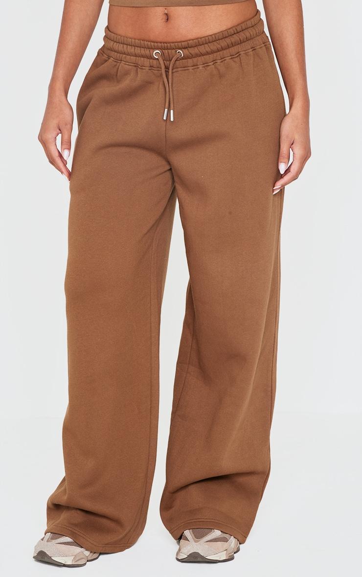 PRETTYLITTLETHING Taupe Embroidered Wide Leg Sweatpant Product Image