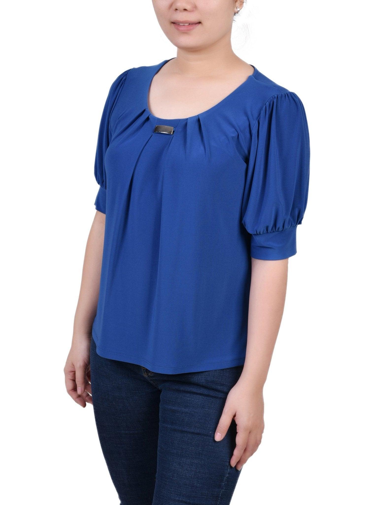 Short Sleeve Balloon Sleeve Top With Hardware - Petite Product Image