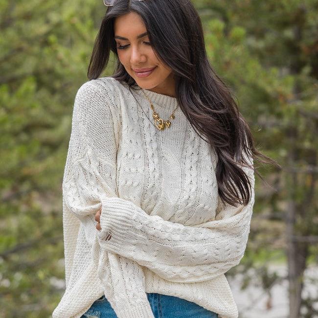 That's The Spirit Ivory Cable Detail Oversized Sweater Product Image