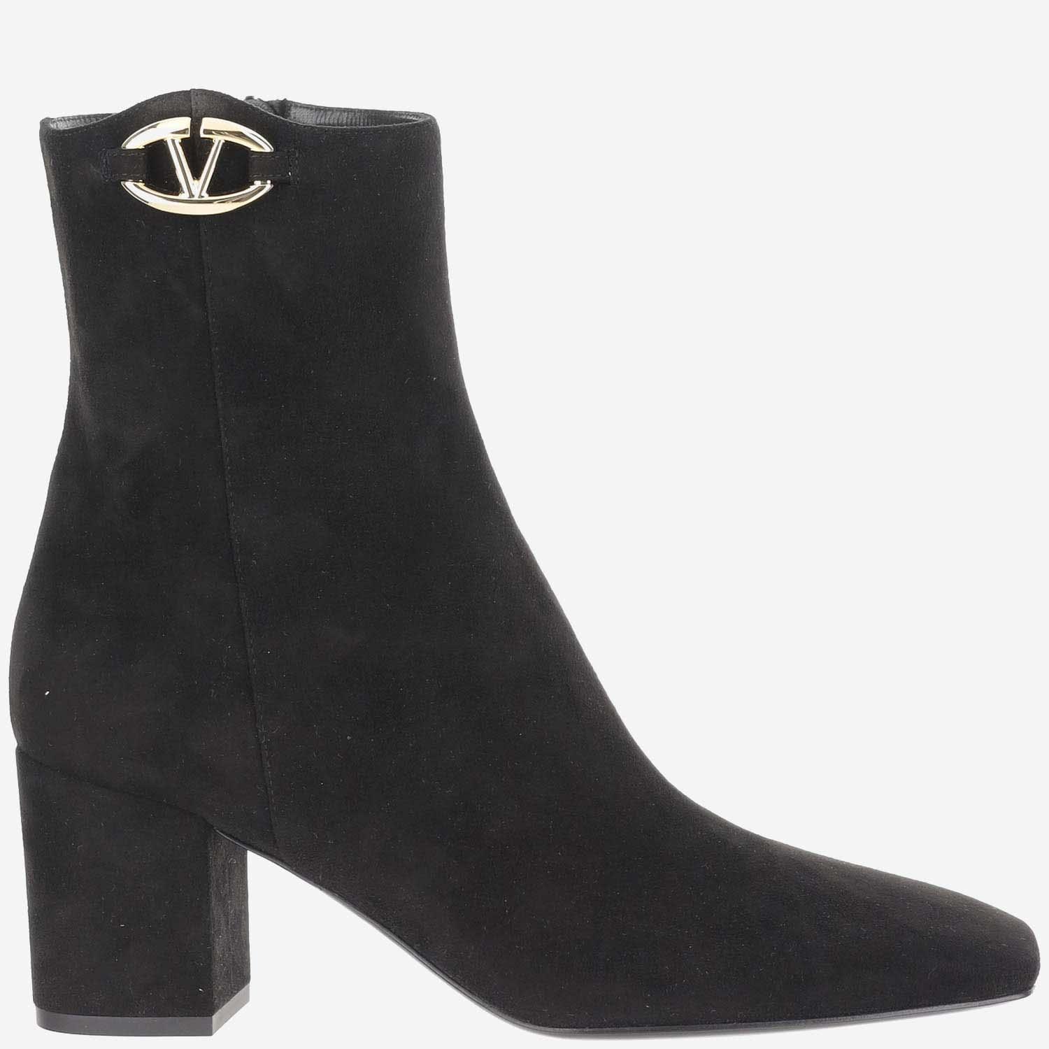 VALENTINO GARAVANI Vlogo Bold 70 Embellished Suede Ankle Boots In Black Product Image