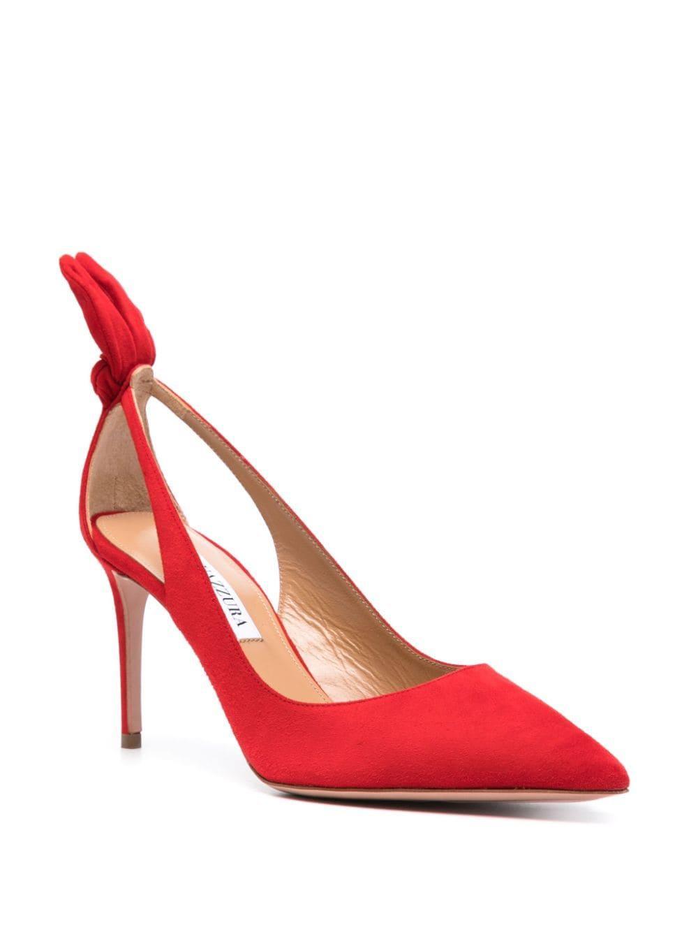 AQUAZZURA Bow Tie 85mm Suede Pumps In Red Product Image