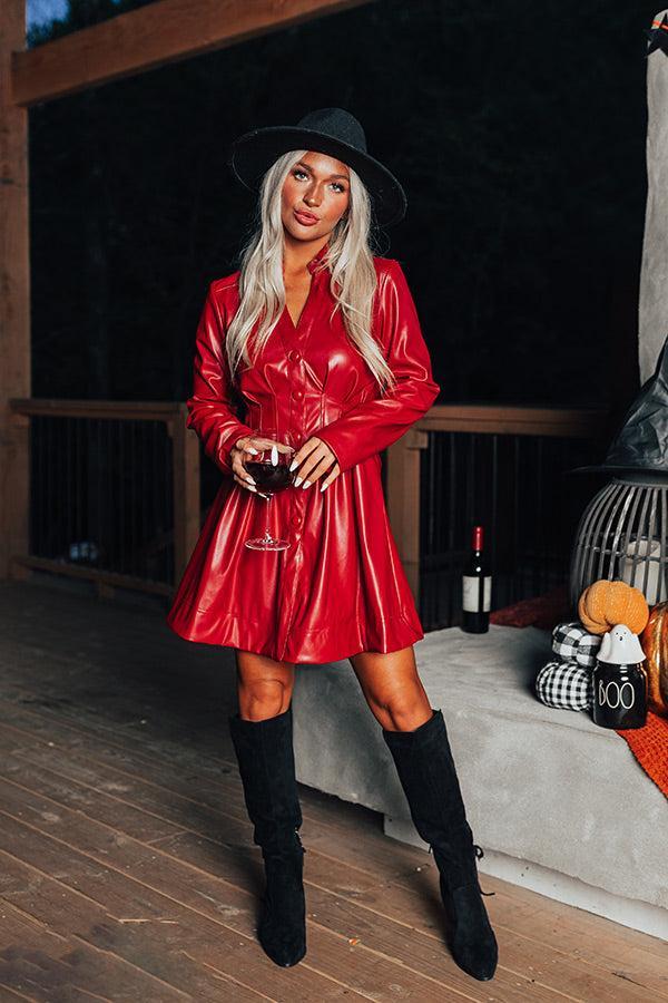 Mostly Amused Faux Leather Dress in Crimson Product Image