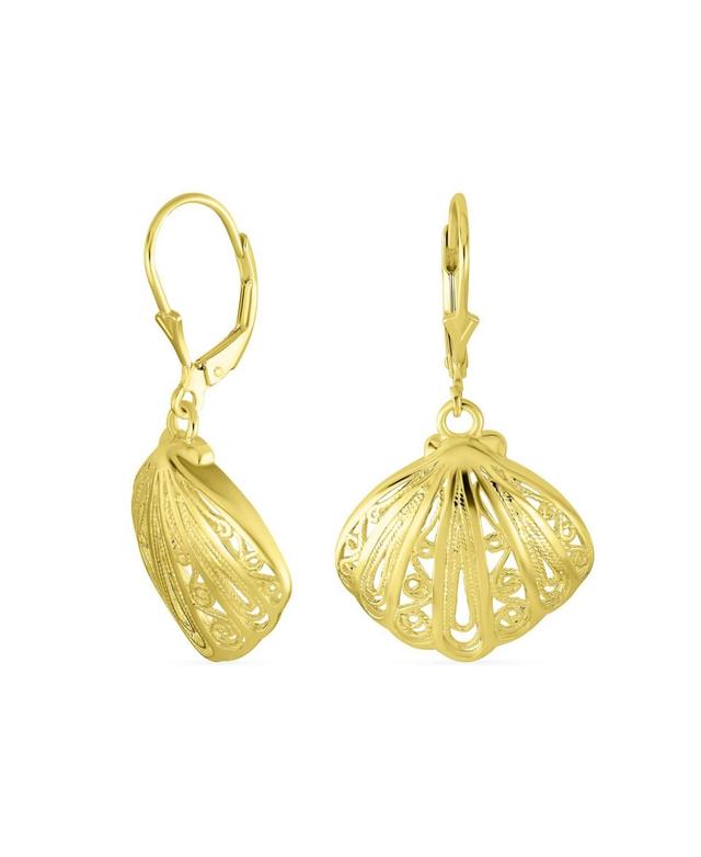 Bling Jewelry Nautical Tropical Beach Caribbean Vacation Honeymoon Filigree Lever back Seashell Dangle Earrings For Women 14K Gold Plated .925 Sterlin Product Image