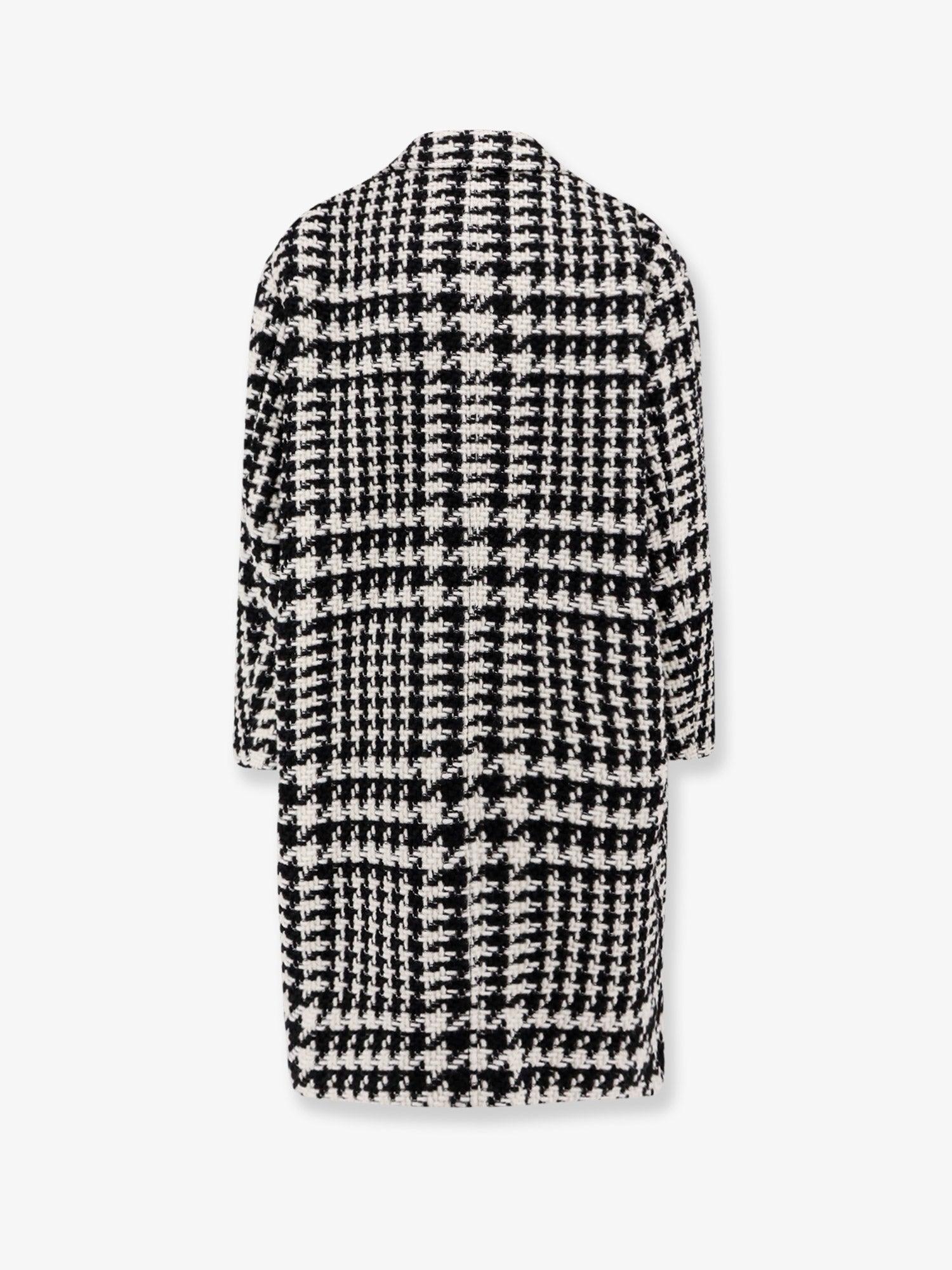 Black And White Coat With All-over Check Motiv In Wool Blend Product Image