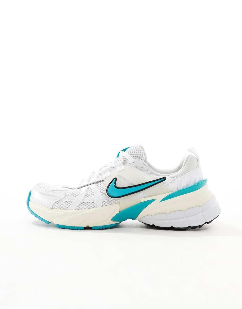 Nike V2K Run sneakers in white and turquoise  Product Image