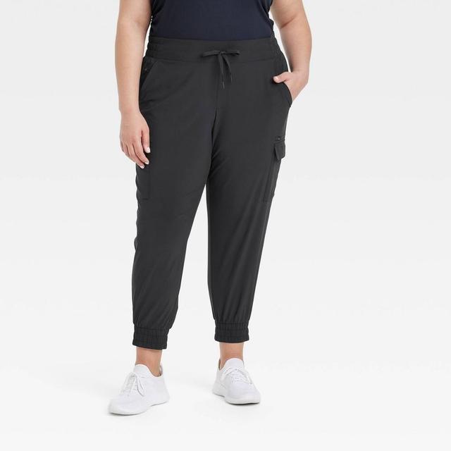 Womens Flex Woven Mid-Rise Cargo Joggers - All In Motion Black 1X Product Image