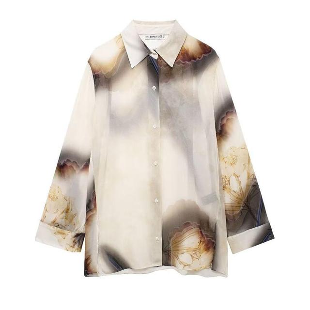 Long-Sleeve Print Oversized Shirt Product Image