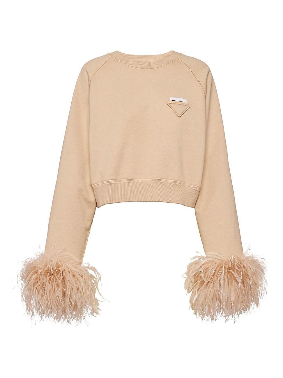 Womens Crew-Neck Sweatshirt With Feather Trim Product Image