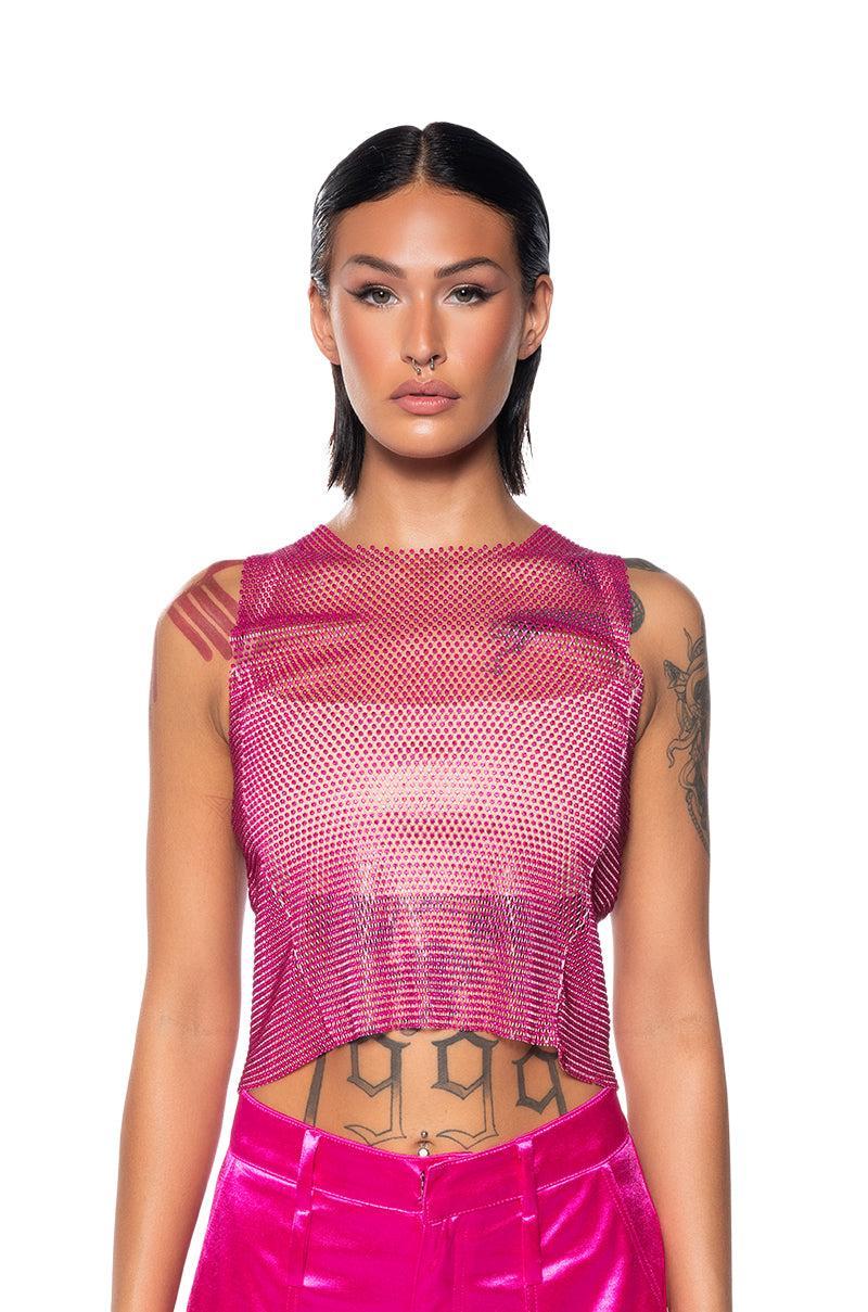 ZELDA RHINESTONE MESH SLEEVELESS TOP Product Image