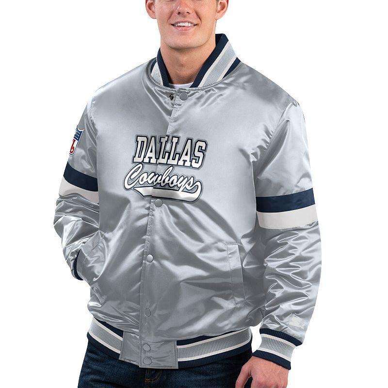 Mens Starter Gray Dallas Cowboys Home Game Satin Full-Snap Varsity Jacket Product Image