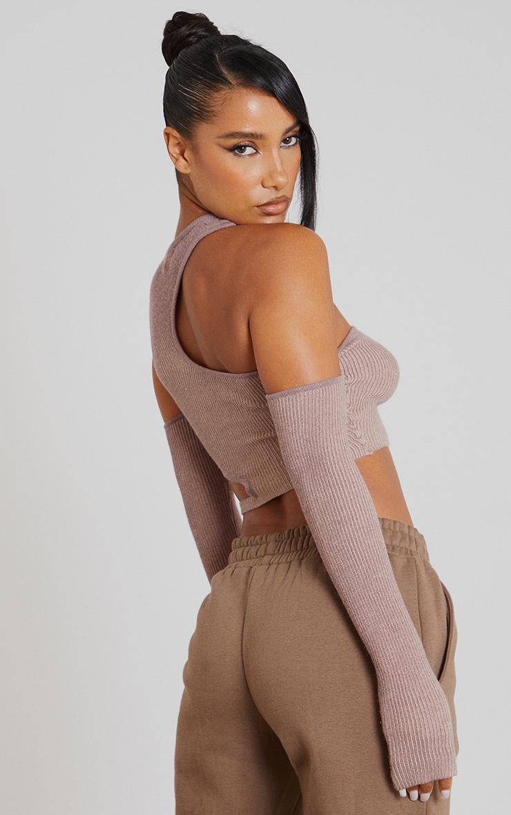 Mocha Two Tone Knit Extreme Cut Out Crop Top Product Image