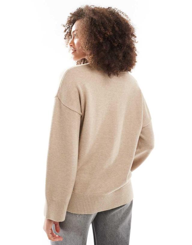 Cotton On luxe crew pullover knitted sweater in cream with bow intarsia Product Image